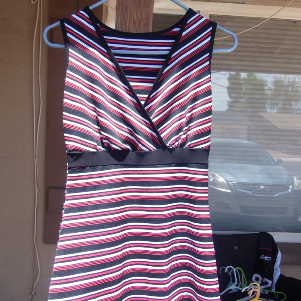 Boho Striped Sleeveless V-Neck top in Black, White & Red